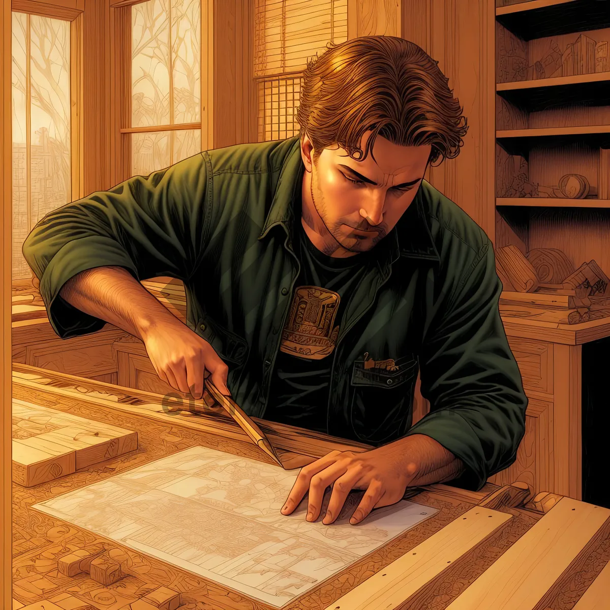 Picture of Skilled Carpenter Crafting Parquet Floors with Precision