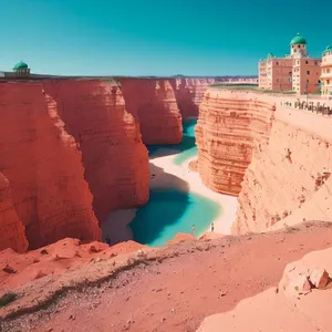 Golden Canyon: Majestic Sandstone Landscape Under Blue Sky