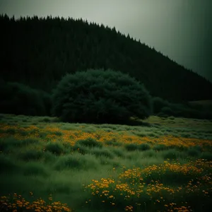 Vibrant Autumn Landscape with Gorse and Trees