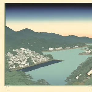 Vacation getaway: Serene waters embracing picturesque shoreline landscape.