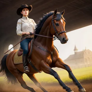Professional Cowboy Riding Brown Thoroughbred Stallion