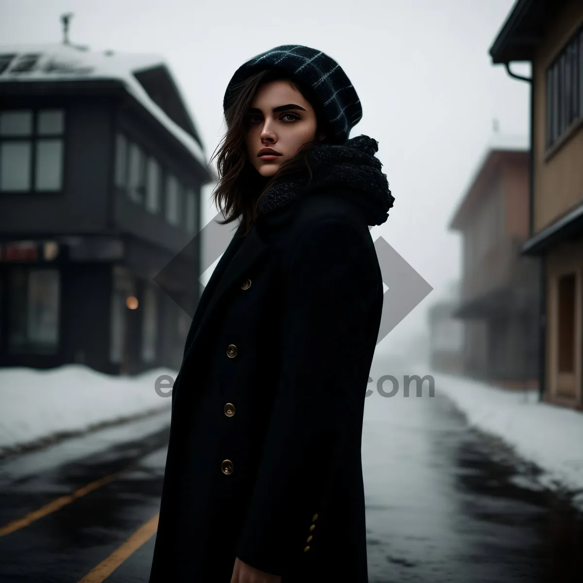 Picture of Smiling Businesswoman in Black Coat