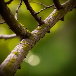 Green Mamba in Birch Forest with Bird