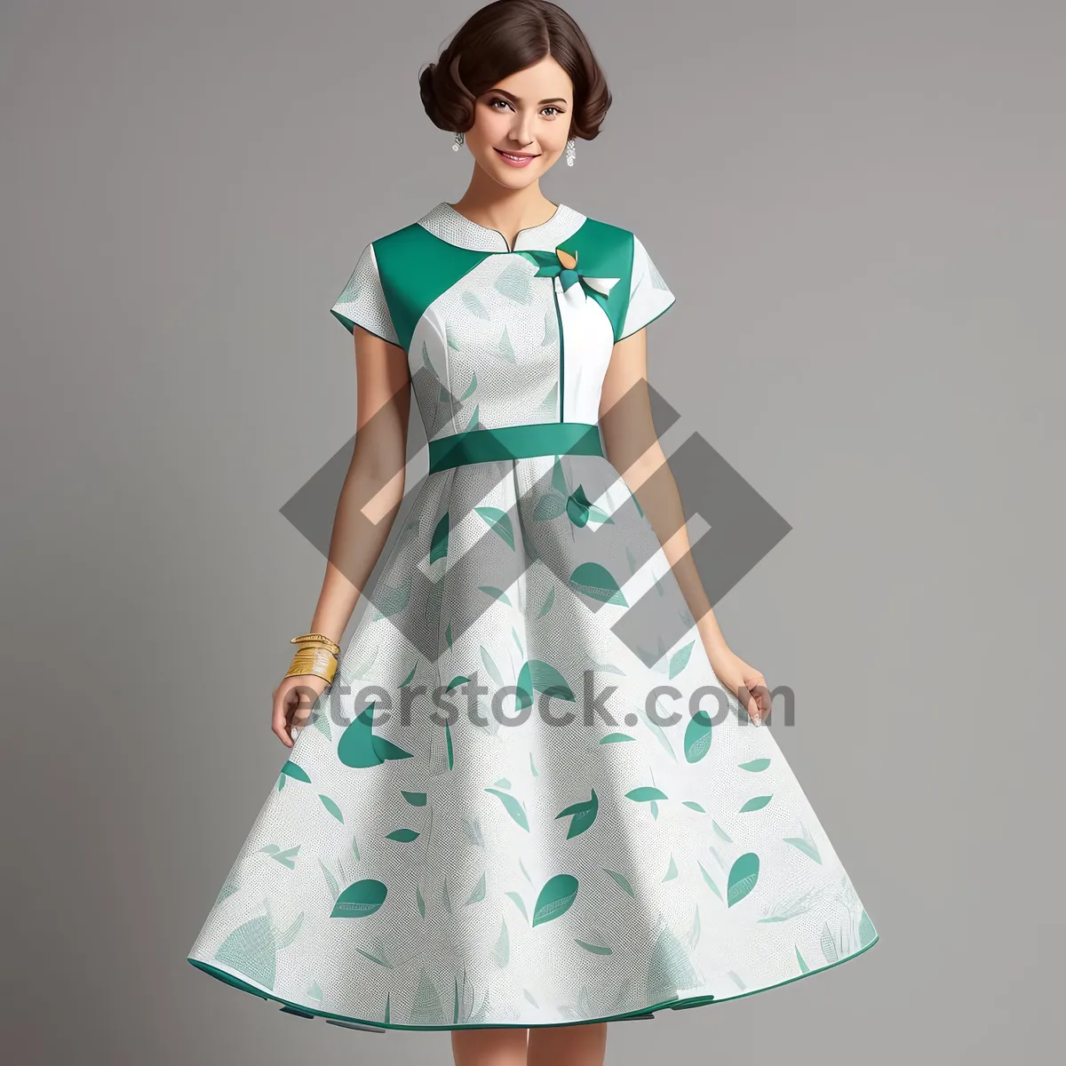 Picture of Smiling Fashionista in Stylish Dress with Shopping Bags