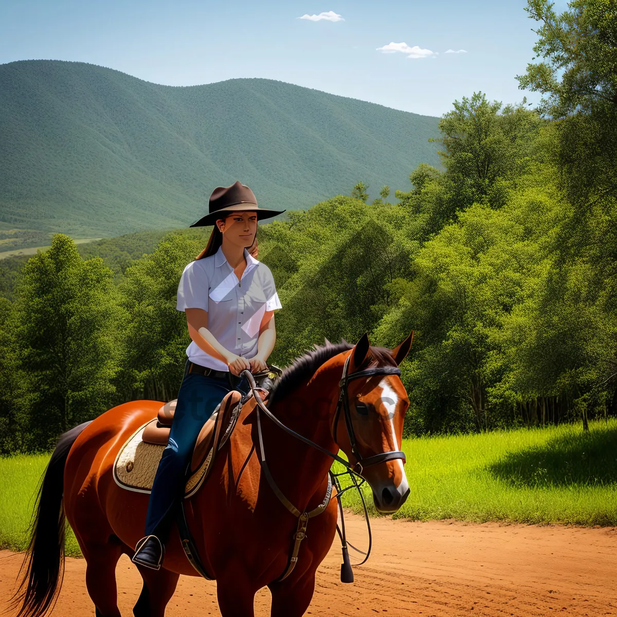 Picture of Dynamic Cowboy Riding Powerful Stallion in Equestrian Sport