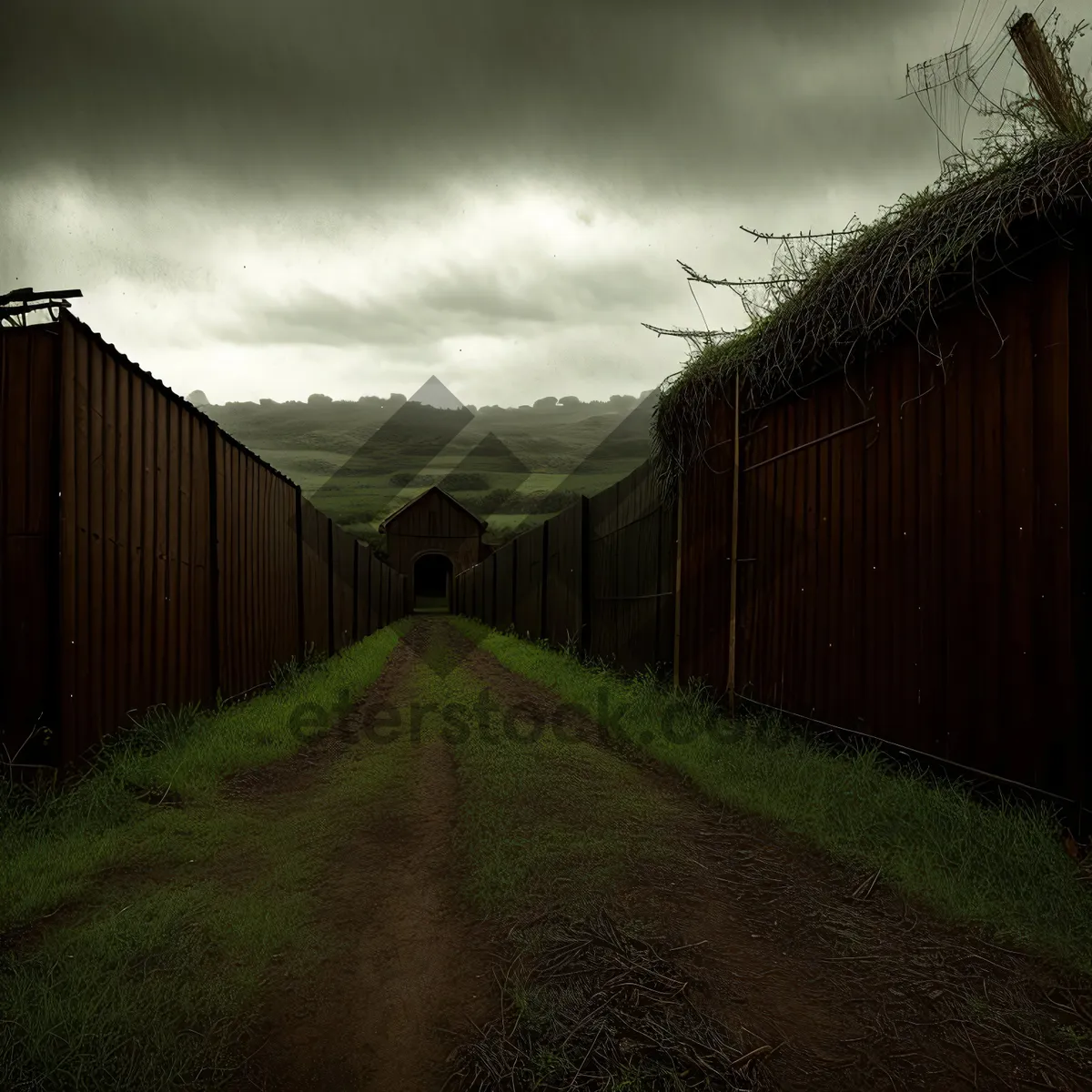 Picture of Scenic Countryside Road with Picket Fence Barrier