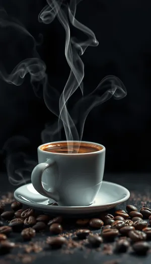 Dark Espresso Coffee in Ceramic Cup on table.