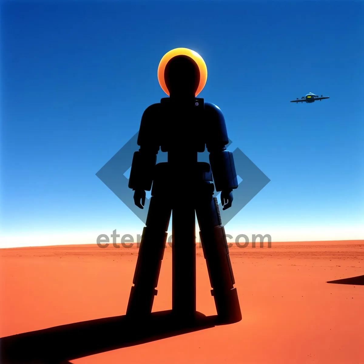 Picture of Silhouetted Man Competing at Sunset with Briefcase