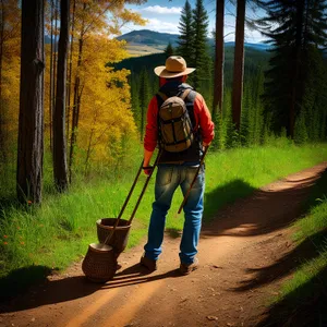 Man mowing lawn with a shovel