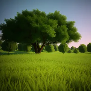 Idyllic Countryside Landscape with Green Trees and Clear Sky