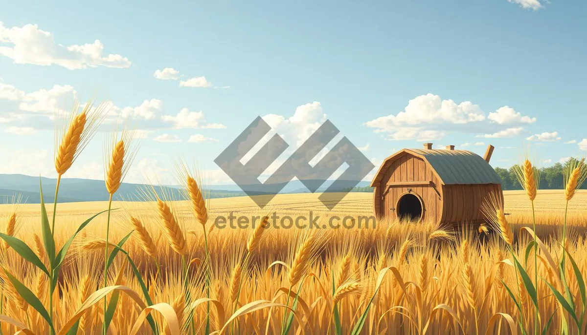 Picture of Golden Sunrise Over Rural Wheat Field Farmhouse