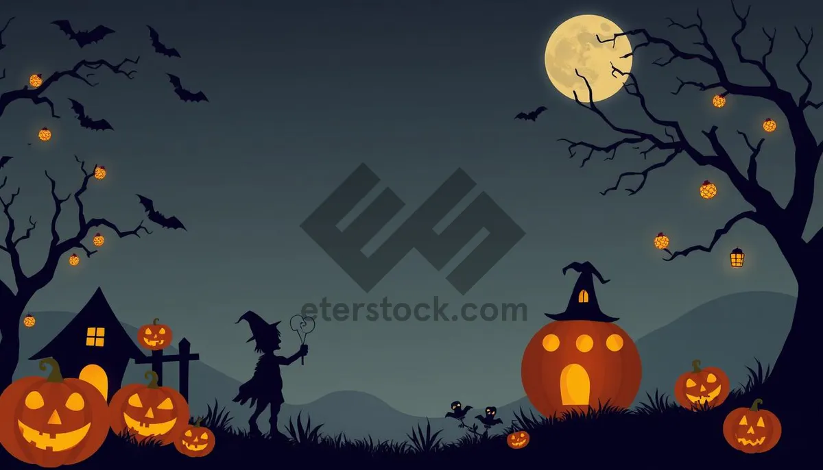 Picture of Spooky Moonlit Cemetery with Halloween Decorations