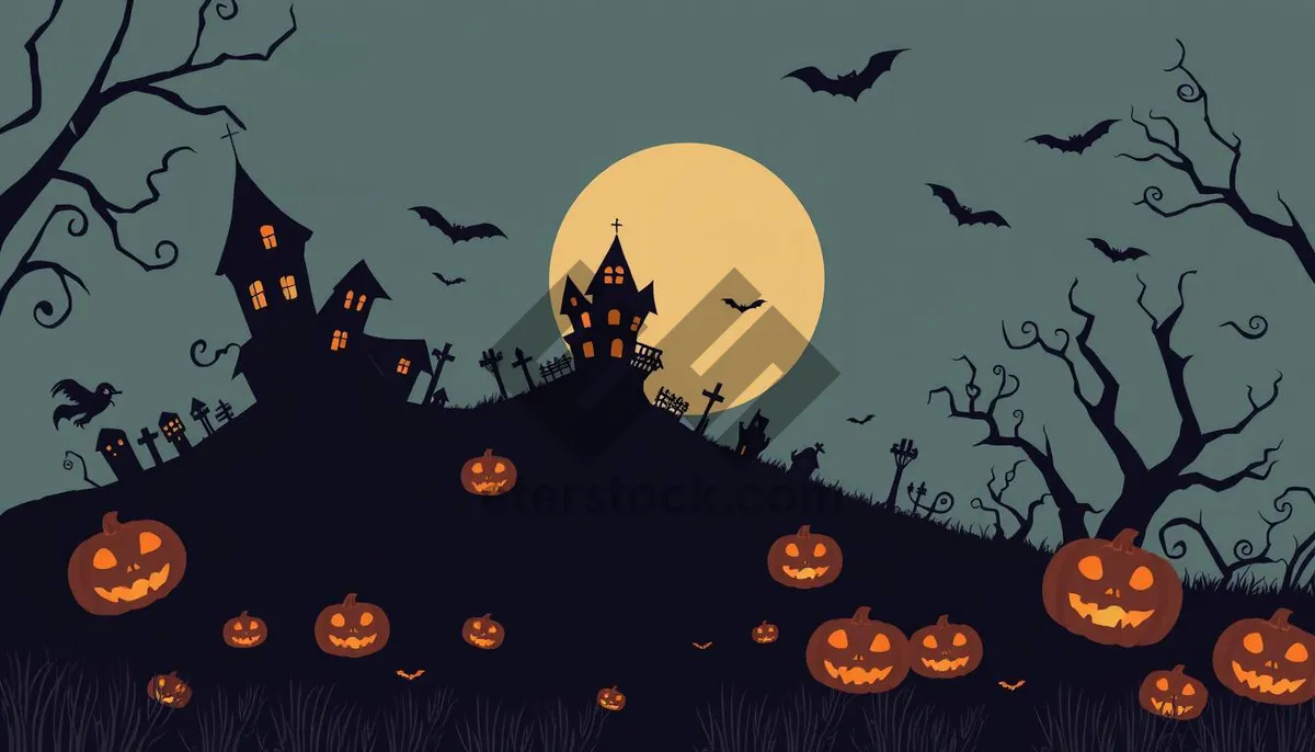 Picture of Halloween Cemetery Silhouette Moon Night Cartoon Art