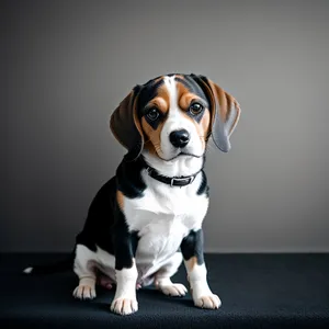 Adorable Beagle Puppy Sitting and Looking - Studio Portrait