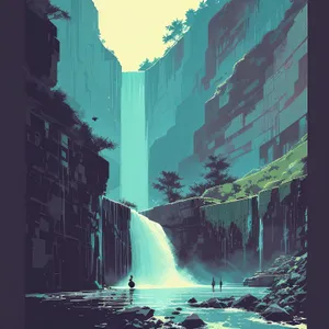 Serenity Falls: Majestic Waterfall amidst Lush Mountains
