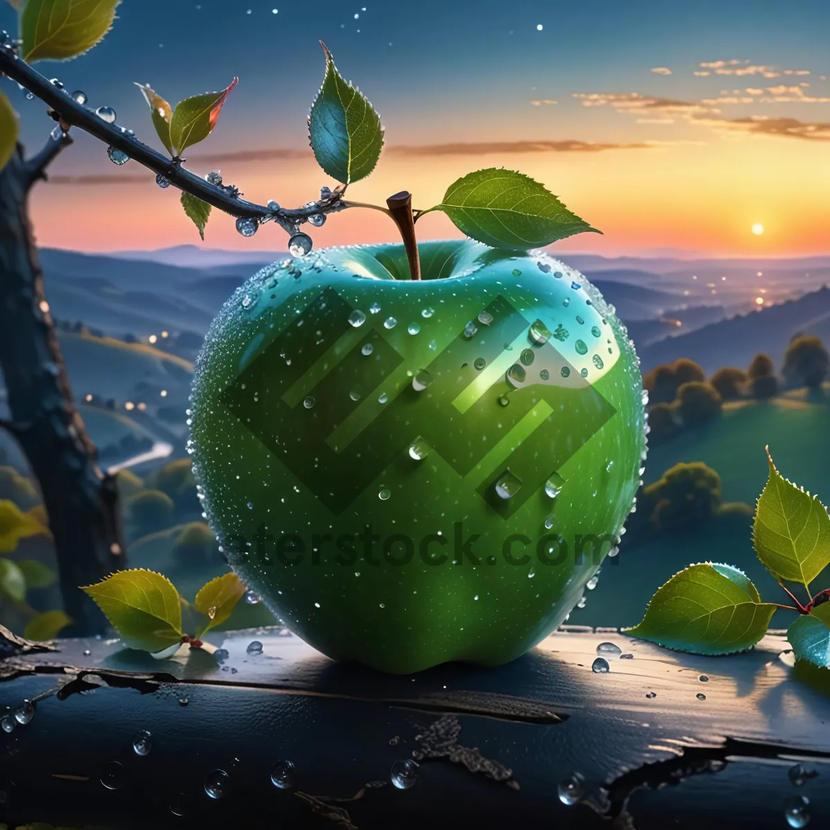 Picture of Fresh Granny Smith apple and juicy citrus fruit cocktail.