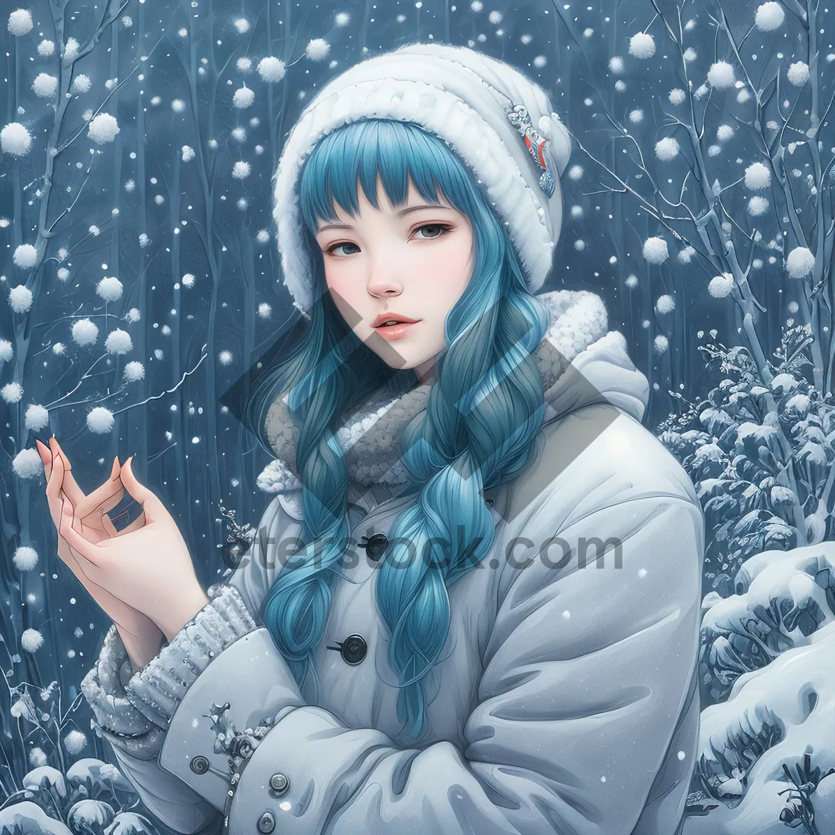 Picture of Wintry Fashion Portrait with Attractive Lady