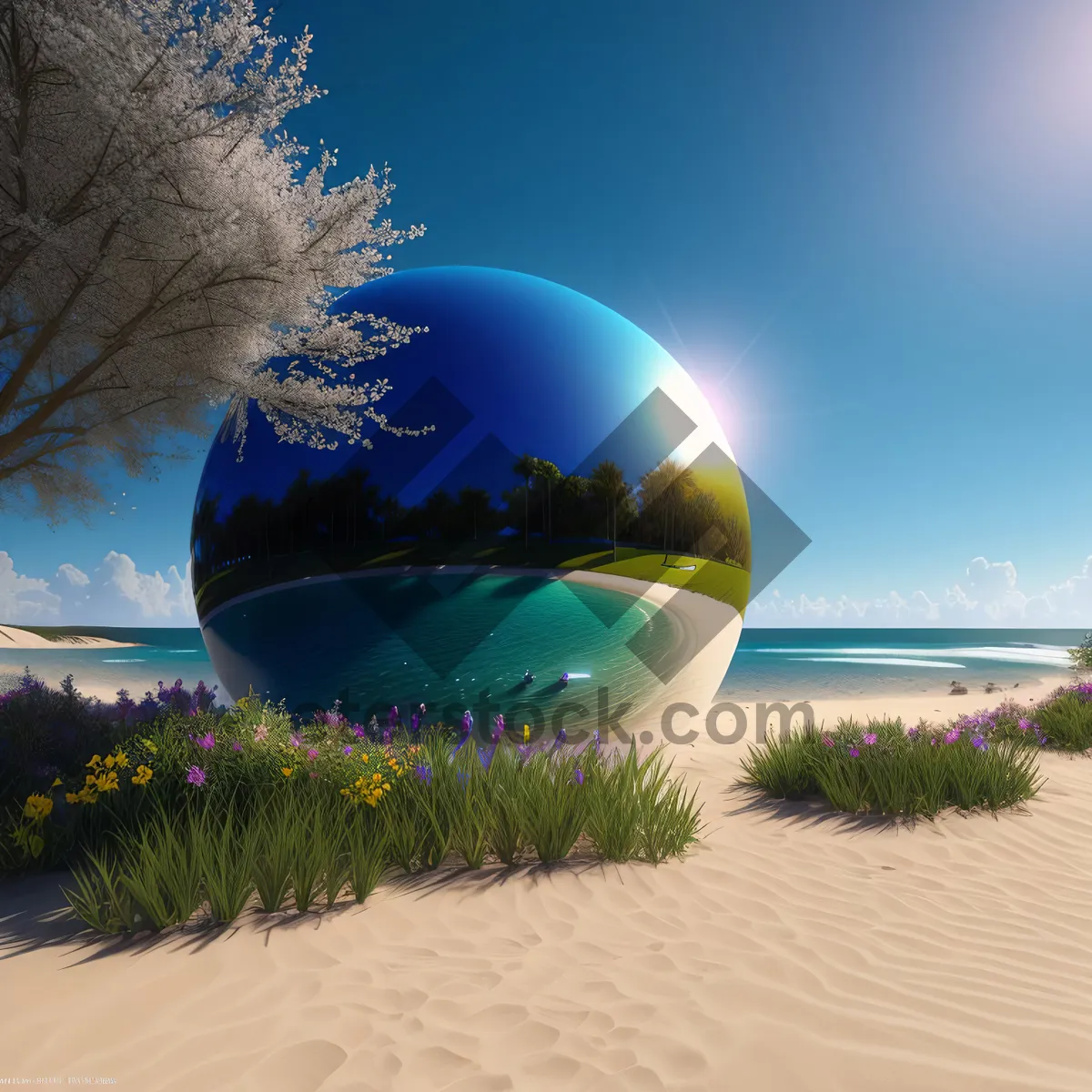 Picture of Globe's Reflection: Sunlit Ocean Horizon