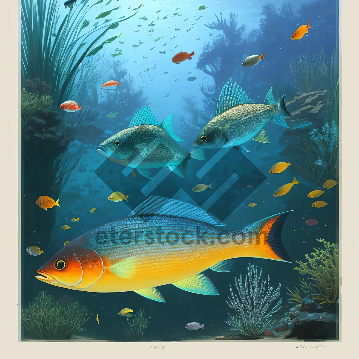 Picture of Vibrant Goldfish Swimming in Aquarium