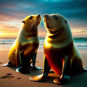 Arctic Sea Lion Soaking in Saltwater Beach