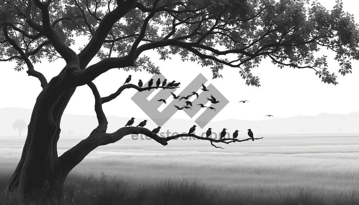 Picture of Seasonal Oak Tree Landscape with Blue Sky