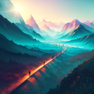 Scenic Vista: Majestic Mountains, Tranquil Lake, and Vibrant Sky