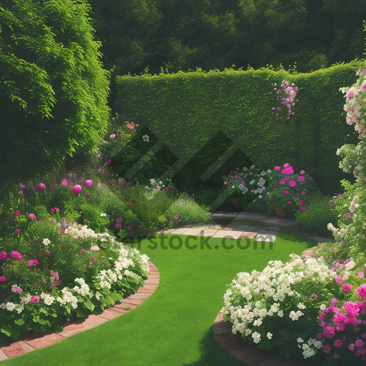 Picture of Tranquil Summer Park with Blossoming Hydrangeas