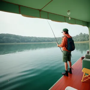 Serenity at Sea: Fisherman Reeling in the Catch