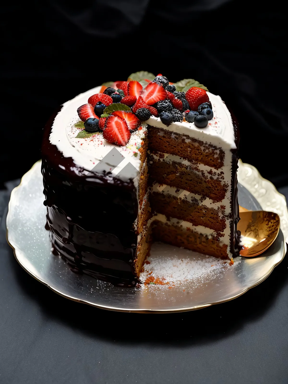 Picture of Delicious Berry Bliss Cake with Chocolate Drizzle