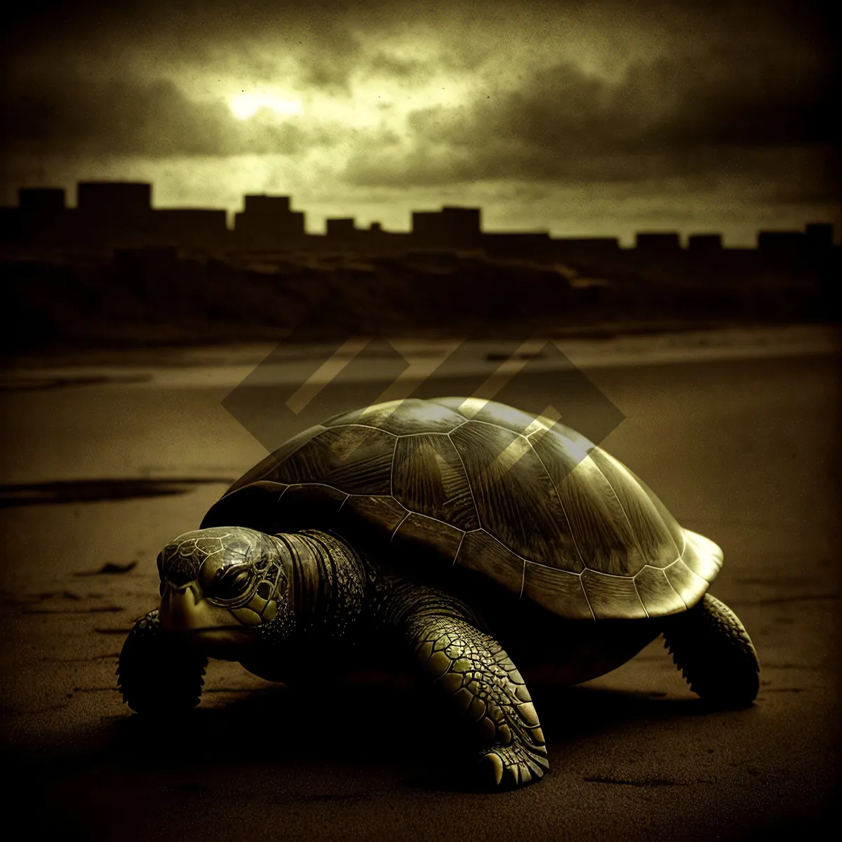 Picture of Graceful Loggerhead Sea Turtle Swimming in Water