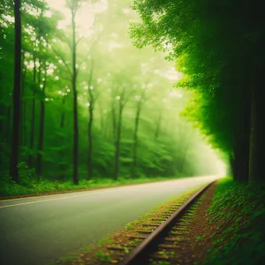 Sunlit Road through Lush Forest Path