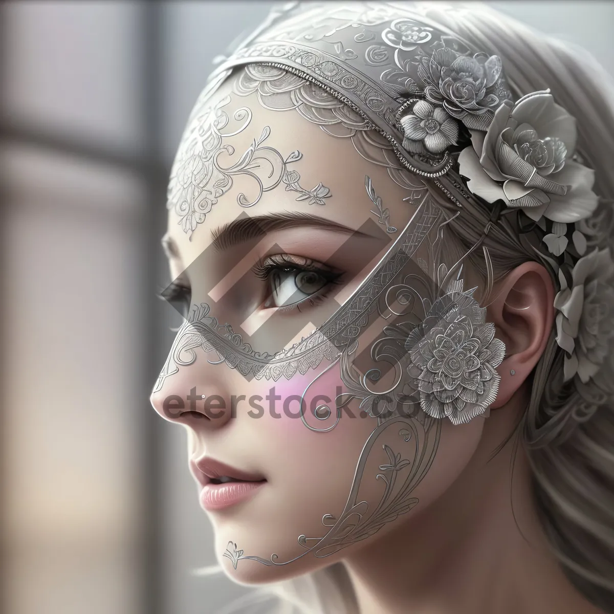 Picture of Fashionable Lady in Vivid Carnival Mask