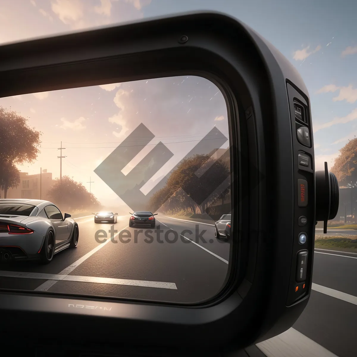 Picture of Fast Drive: Reflective Car Mirror on Highway