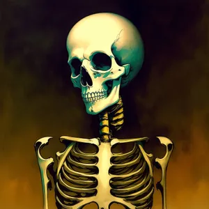 Terrifying skeletal mask in haunting pose.