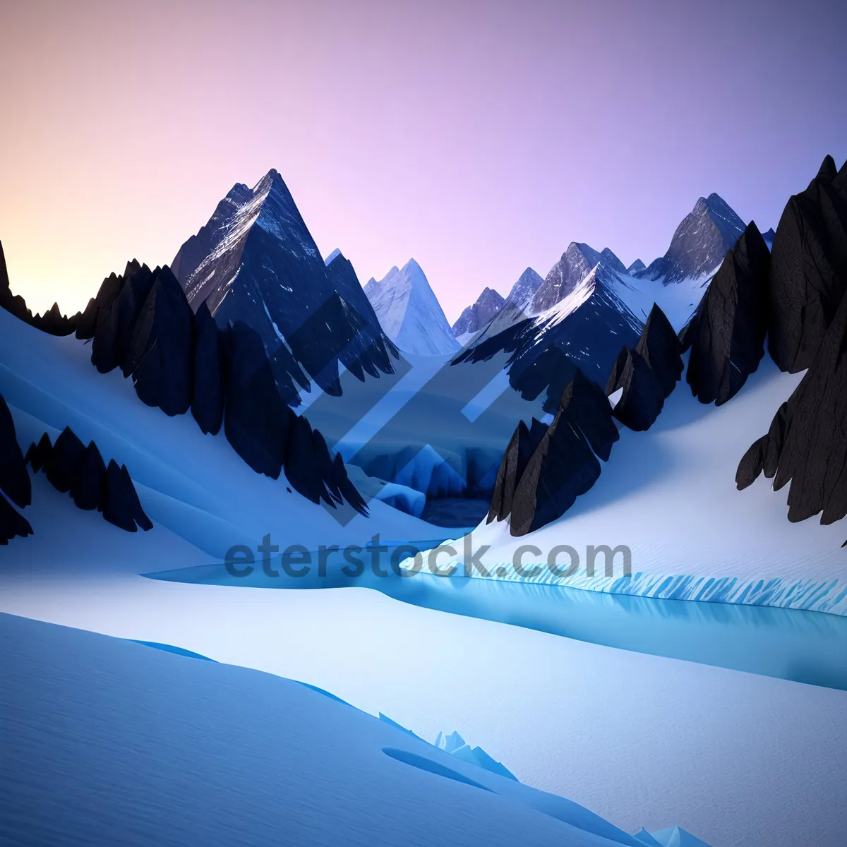 Picture of Majestic Winter Wonderland: Snowy Alps with Glacial Lake