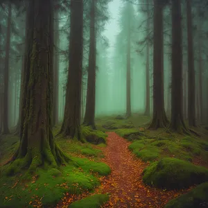 Misty Autumn Forest Path in Southern Beech Woods