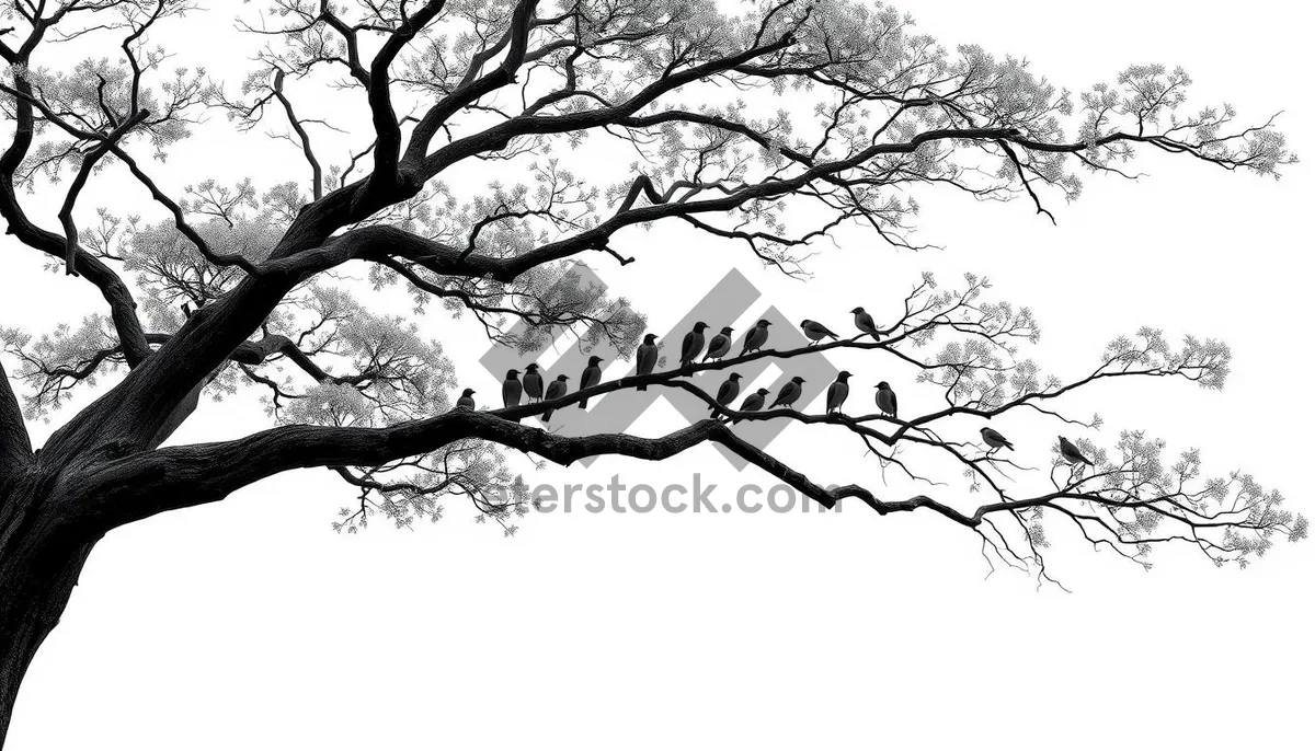 Picture of Winter silhouette of oak tree against sky.