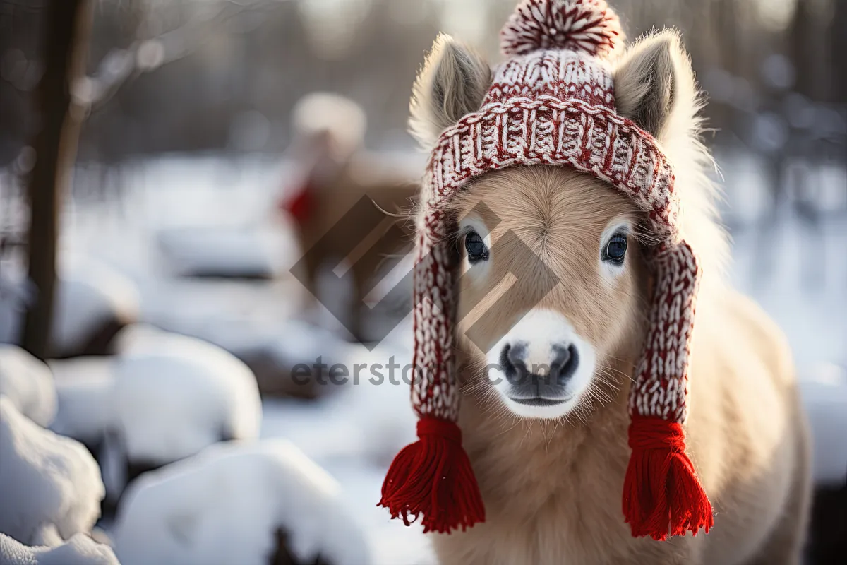 Picture of Cow wearing sombrero in rural field