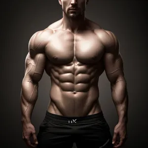 Powerful Muscle Man Posing in Dark Studio