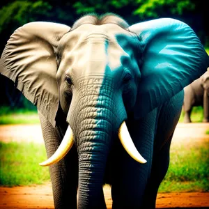 Wild Safari: Majestic Tusker Elephant in South African National Park