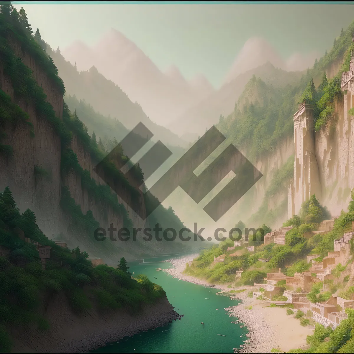 Picture of Majestic Mountain Valley Reflection in Crystal Clear Lake