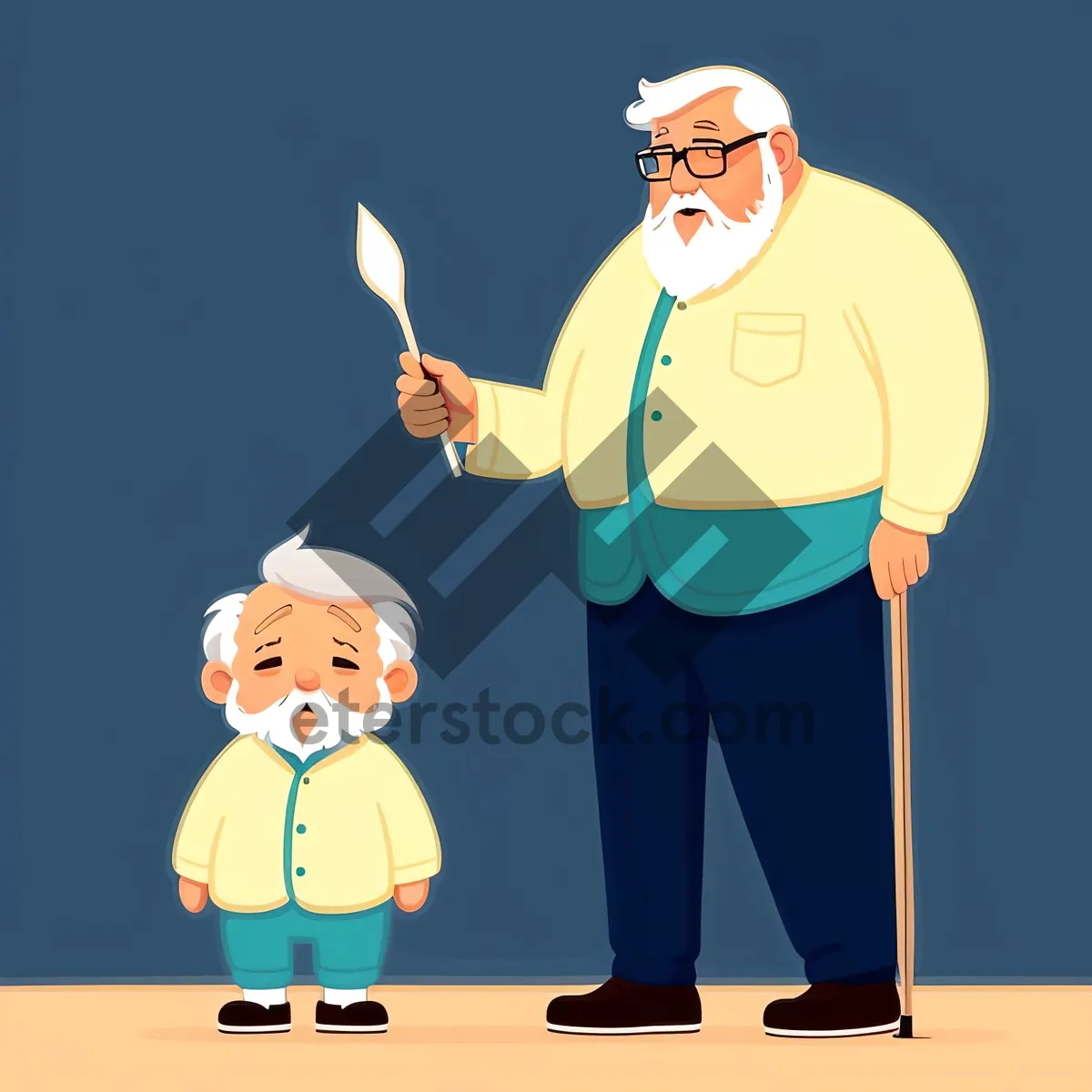 Picture of Grandfather and Boy in Playful Cartoon Scene