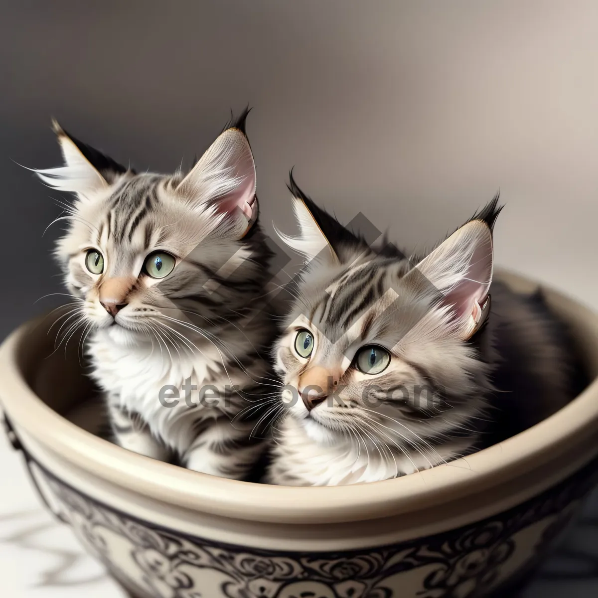 Picture of Cute Gray Tabby Kitten Curiously Peeking Out of Container