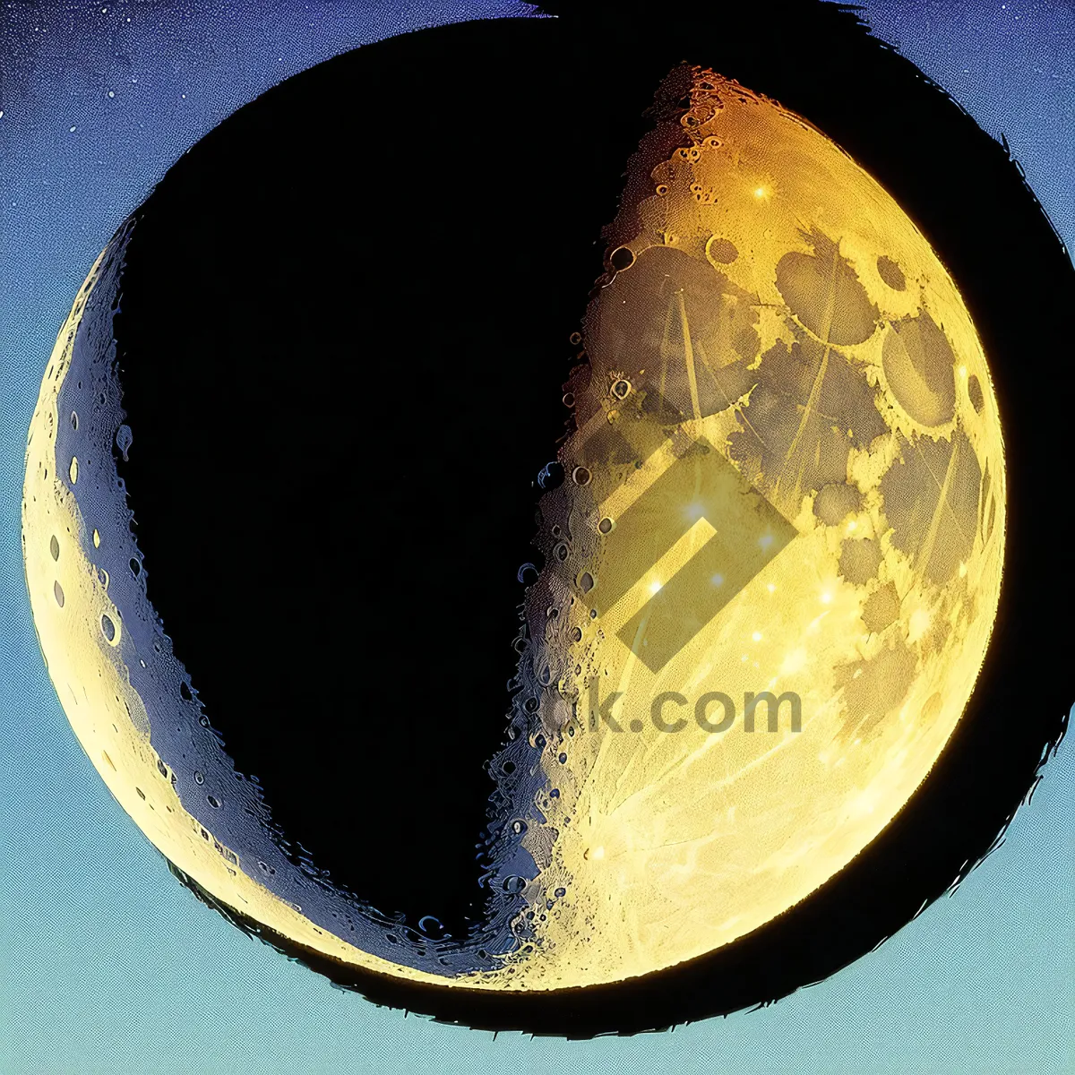 Picture of Black Planet in Space with Stars and Sun