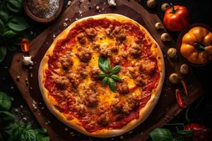 Delicious pizza with mozzarella and peppers