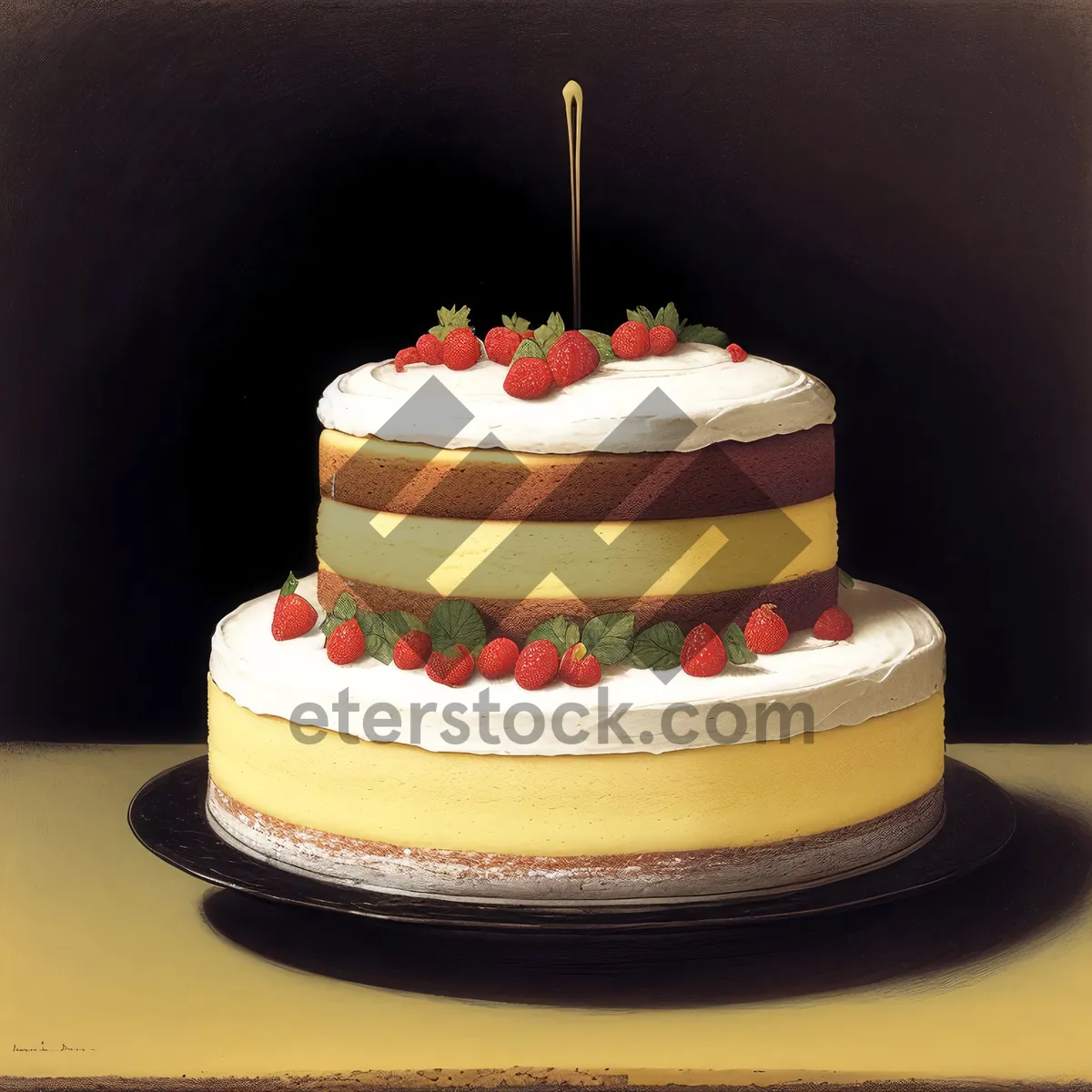 Picture of Delicious Birthday Cake with Chocolate Cream and Candle