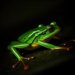 Bulging-eyed Wildlife Frog Peeking from Leaf