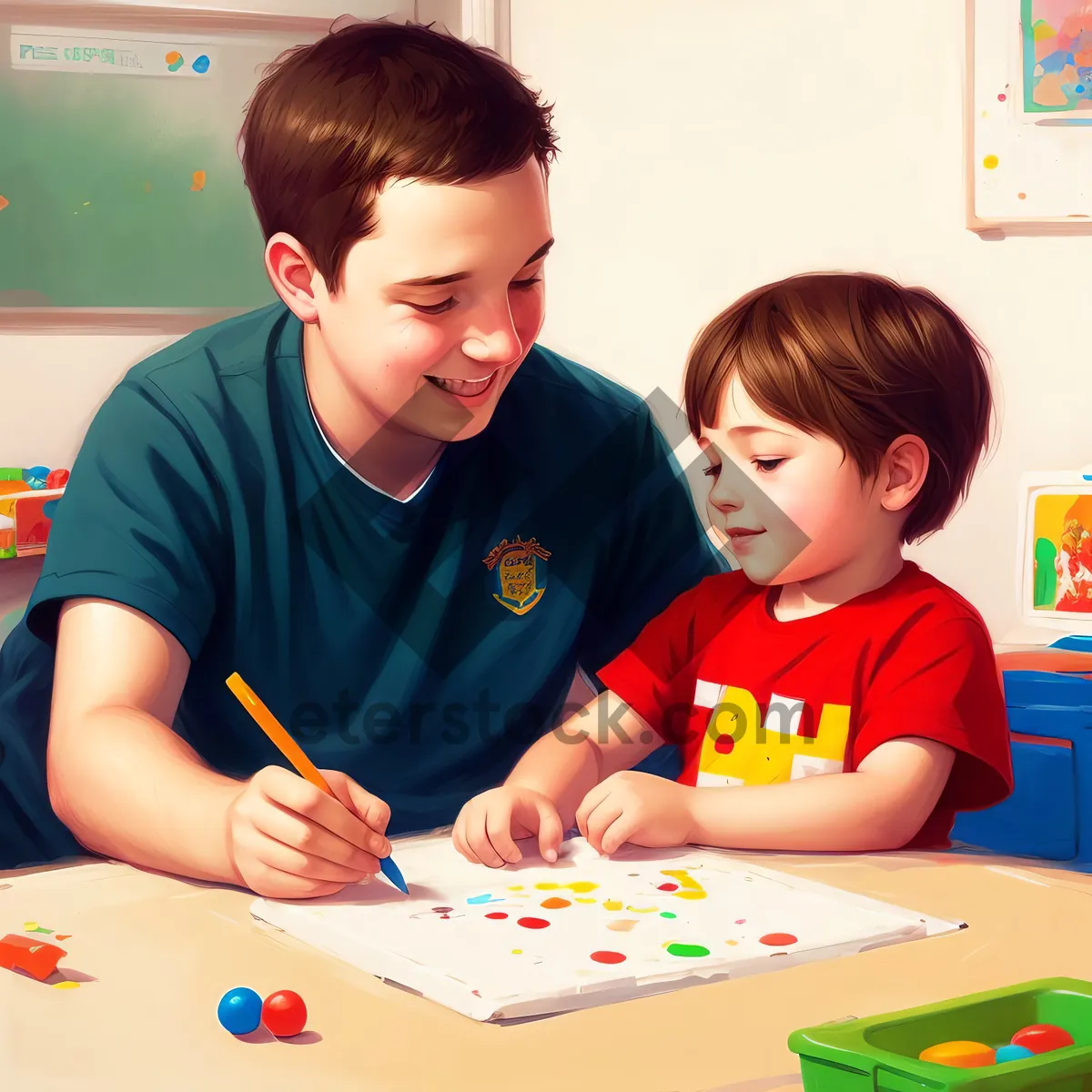 Picture of Smiling Siblings Engaged in Playful Learning