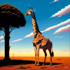 Wild Giraffe Silhouette in Serene Safari Landscape