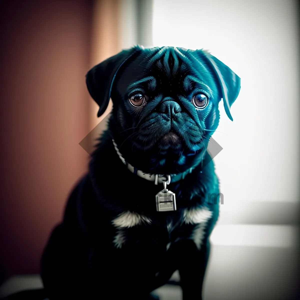 Picture of Cute Pug Puppy Sitting in Studio